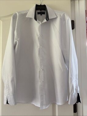 Society Of Threads White Dress Shirt with Black Contrast Collar